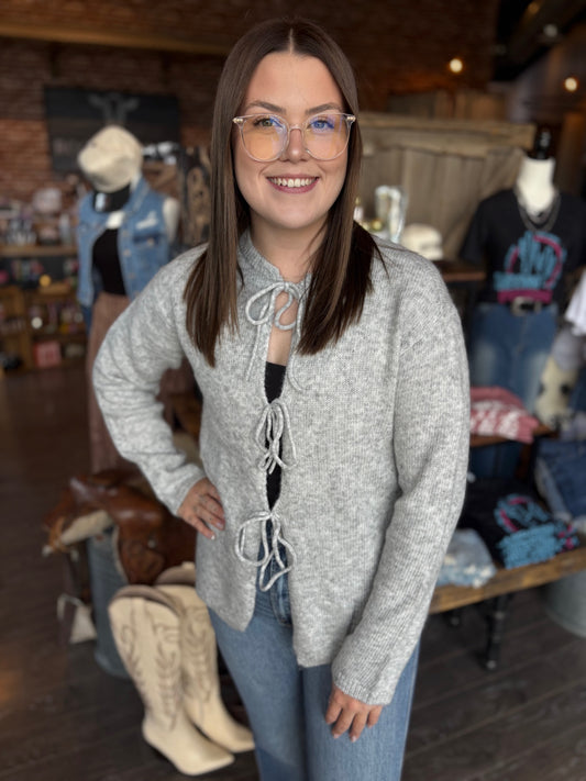 Front-Tie Knitted Cardigan