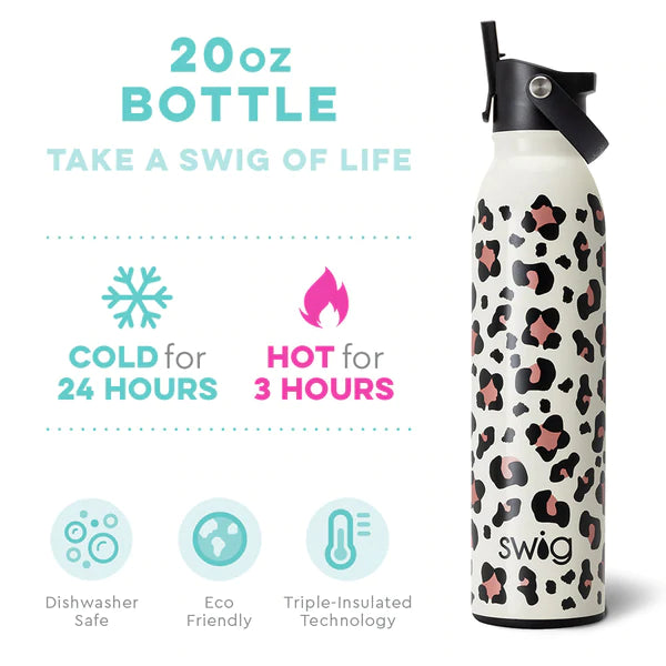 Luxy Leopard Flip + Sip Water Bottle 20 oz SWIG