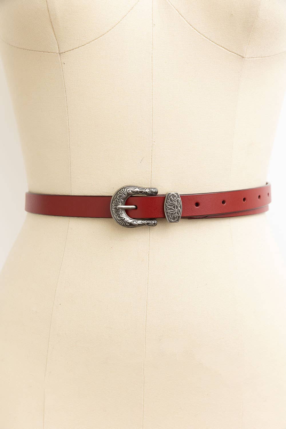 Western Style Skinny Leather Belt: Red