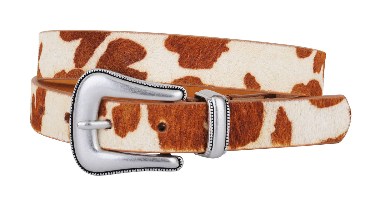 Cow Print Calf Hair Western Buckle Leather Belt