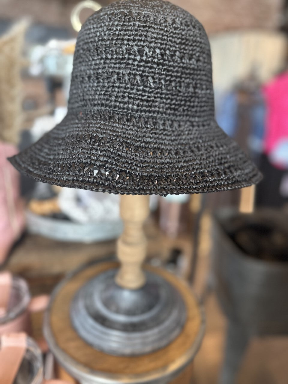 Black Raffia bucket hat